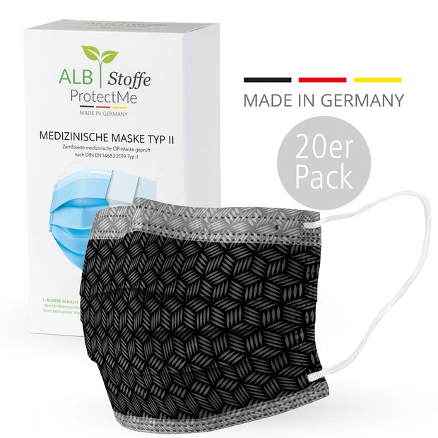 Medizinische OP Maske - 97 Black Grid - 20er Pack